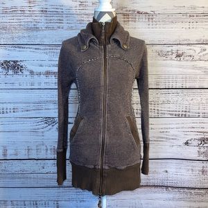 Free People Brown Full Zipper Knit Sweater Jacket Size M Made in Macau